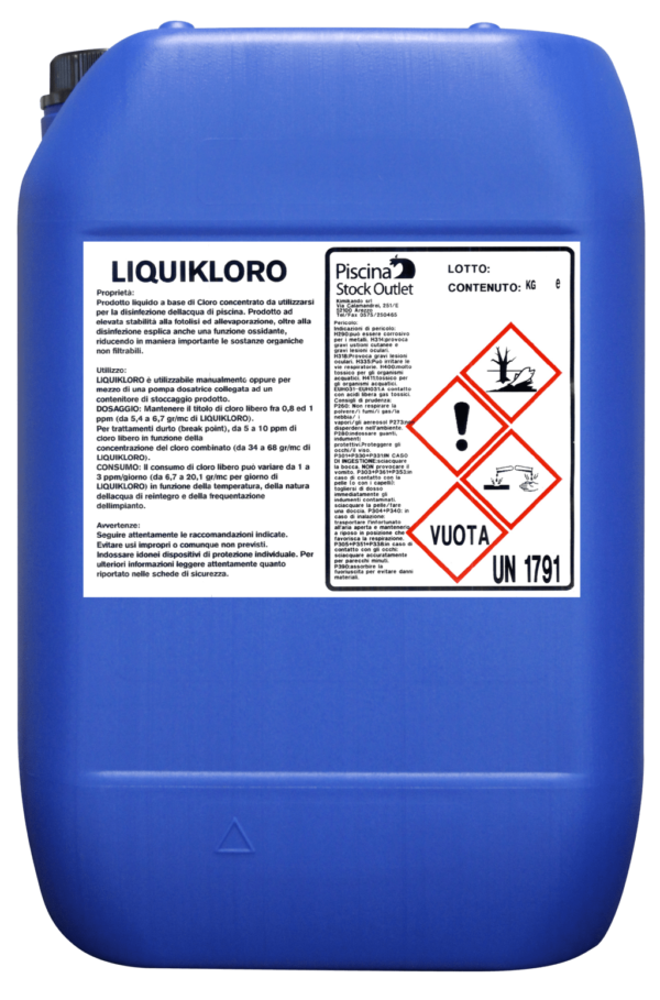 Liquikloro 25kg Cloro Liquido - Sol. Ipoclorito di Sodio 14/15%