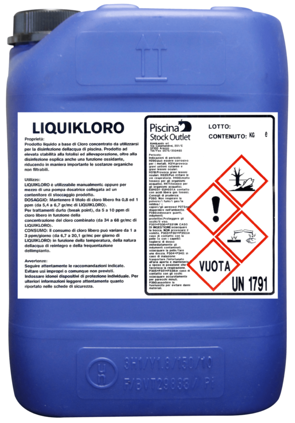 Liquikloro 12kg Cloro Liquido - Sol. Ipoclorito di Sodio 14/15%