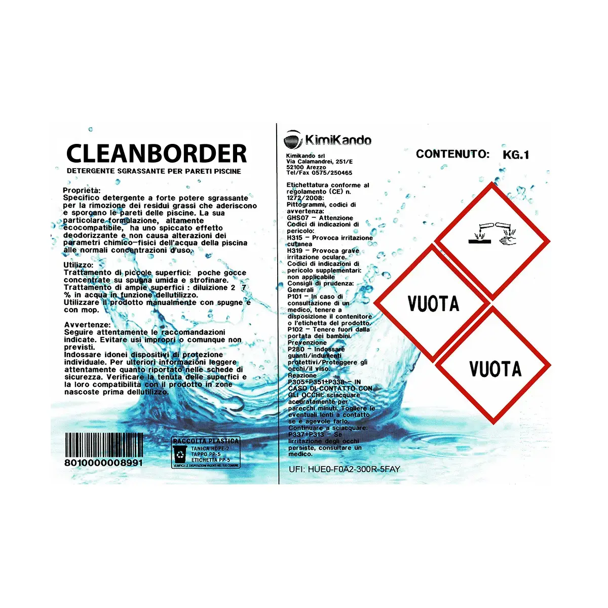 Cleanborder 1 kg Detergente sgrassante per pareti piscina Cleanborder 1 kg Detergente sgrassante per pareti piscina