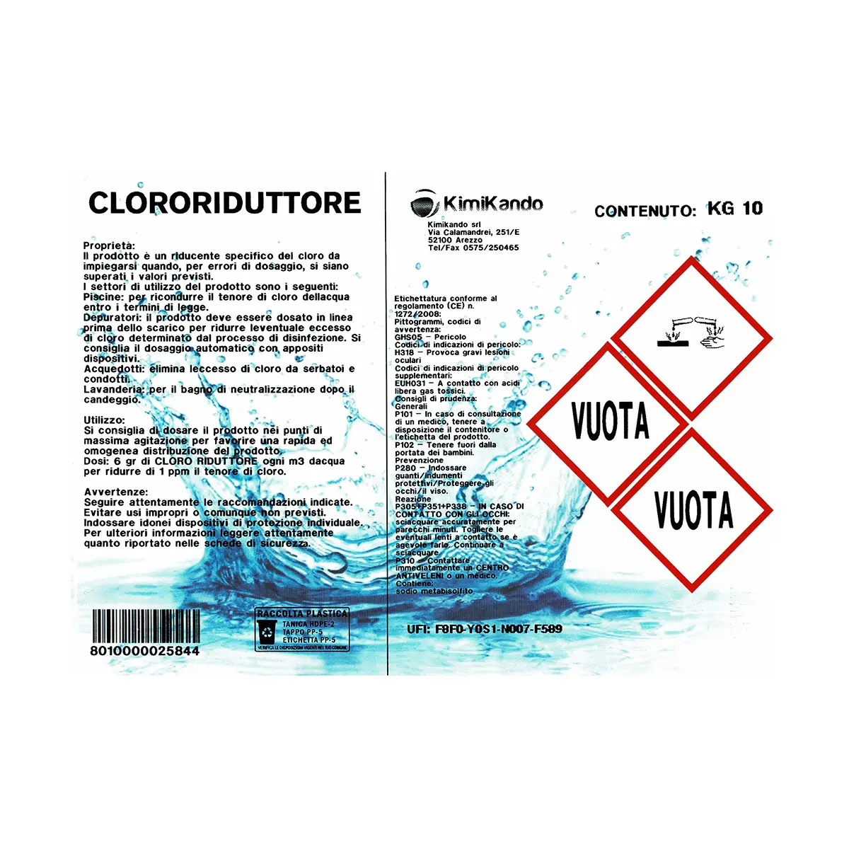 Riduttore di Cloro Liquido 10 kg Riduttore di Cloro Liquido 10 kg