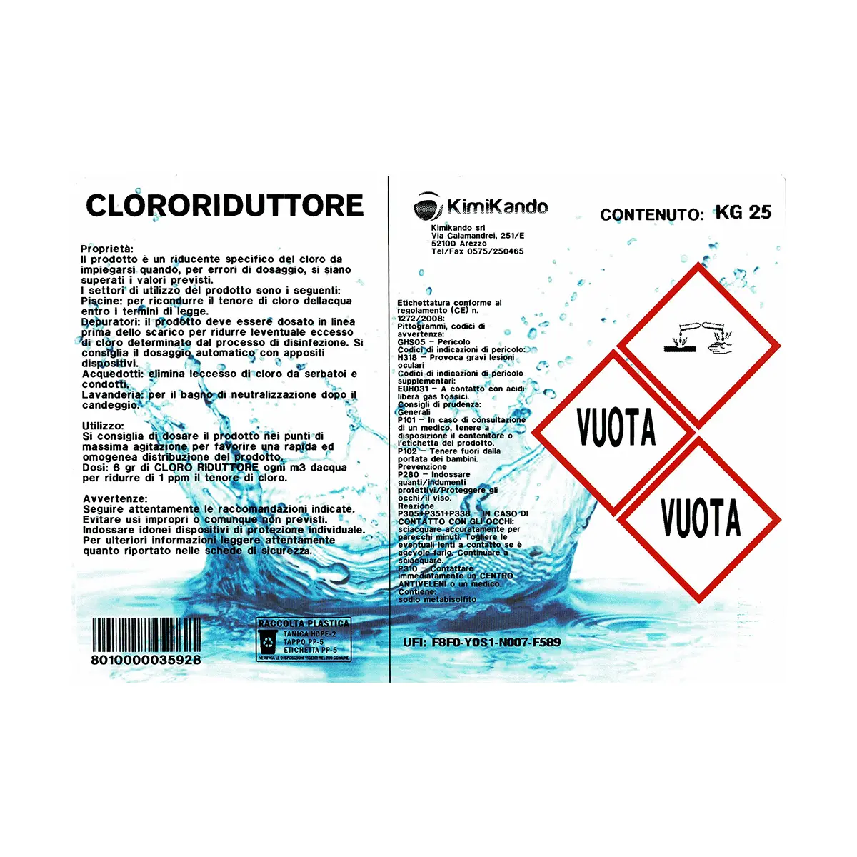 Riduttore di Cloro Liquido 25 kg Riduttore di Cloro Liquido 25 kg