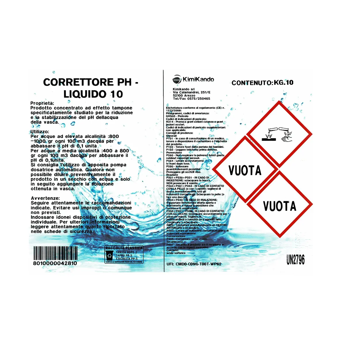 Correttore pH- (Meno) Liquido 10 kg Concentrazione <15% Correttore pH- (Meno) Liquido 10 kg Concentrazione <15%