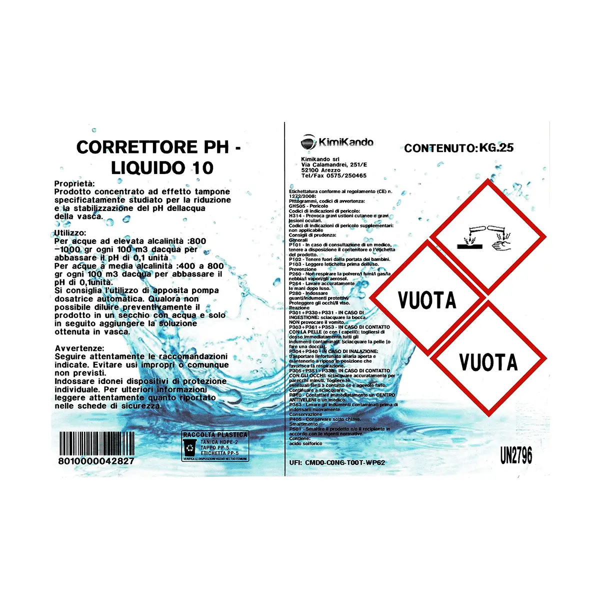 Correttore pH- Liquido 10 (Meno) 25 kg Concentrazione <15% Correttore pH- Liquido 10 (Meno) 25 kg Concentrazione <15%