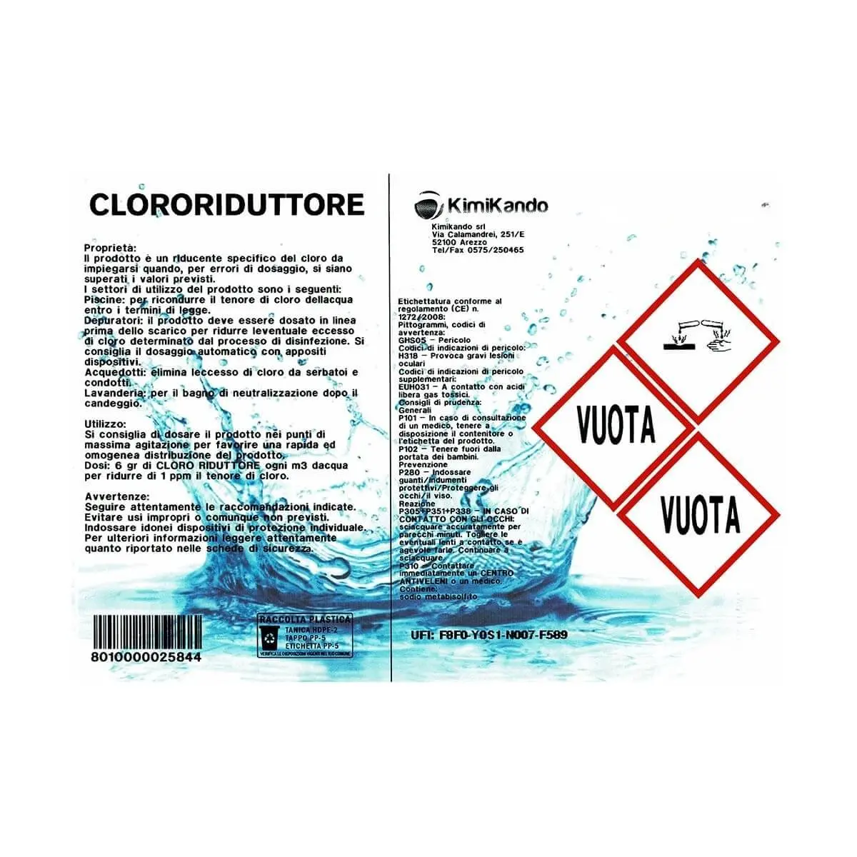 Clororiduttore Liquido 2 Etichetta clororiduttore liquido