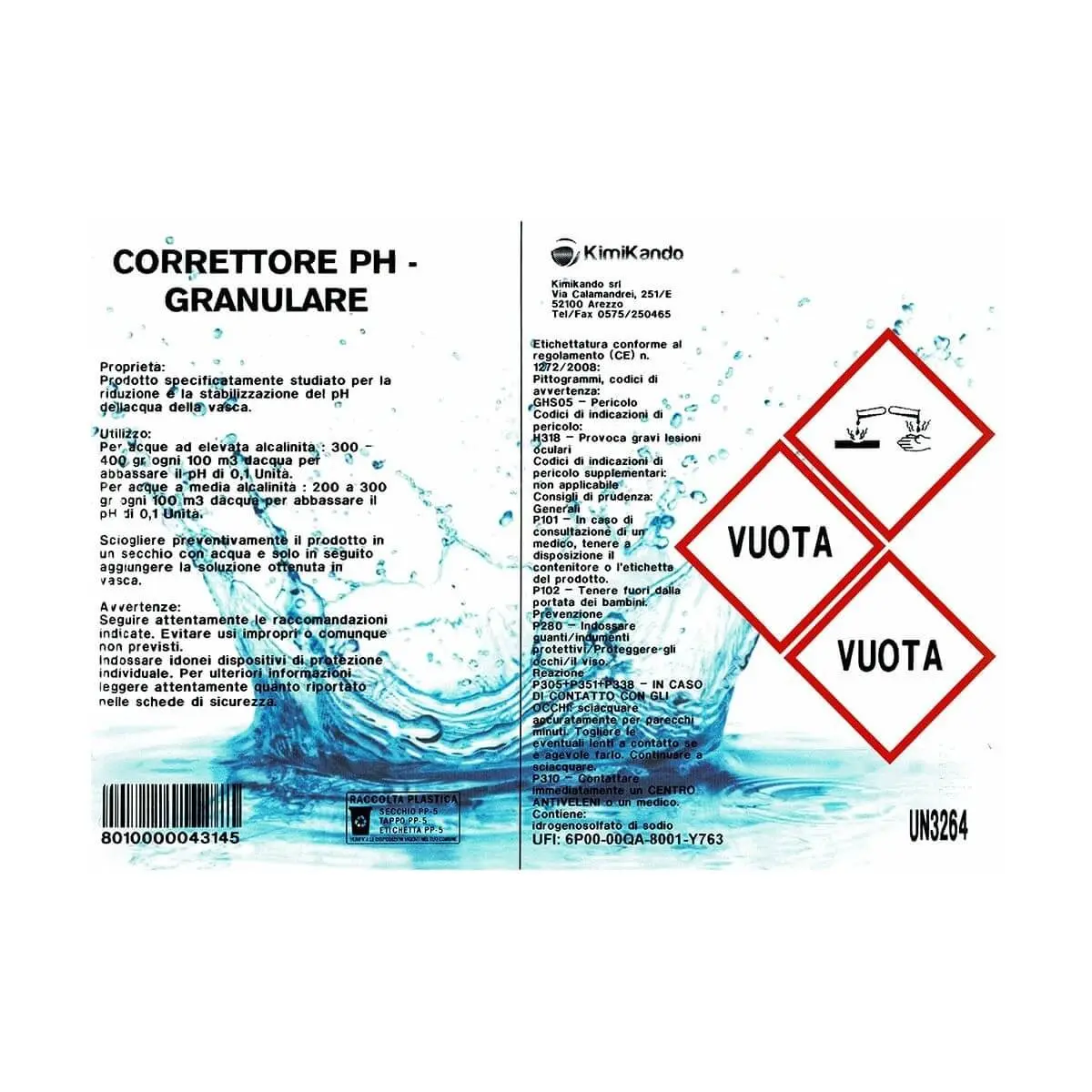 Etichetta correttore pH- meno granulare