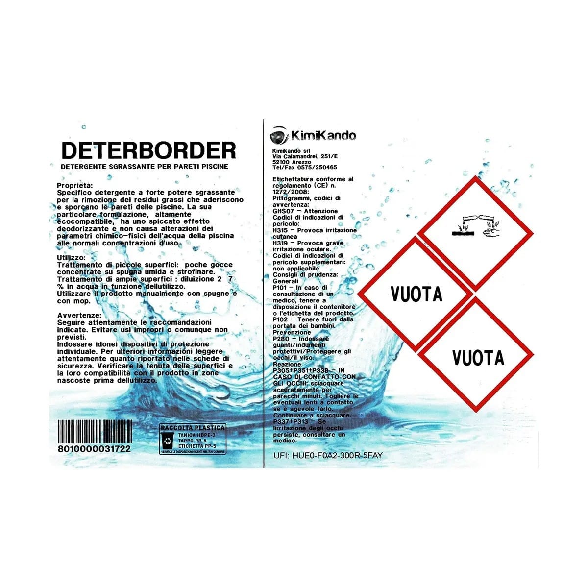 Deterborder detergente sgrassante per pareti piscina 2 Etichetta deterborder detergente sgrassante per pareti piscina