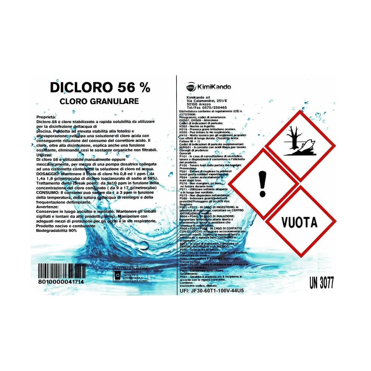 Dicloro 56% Cloro Granulare 2 Etichetta dicloro 56% cloro granulare