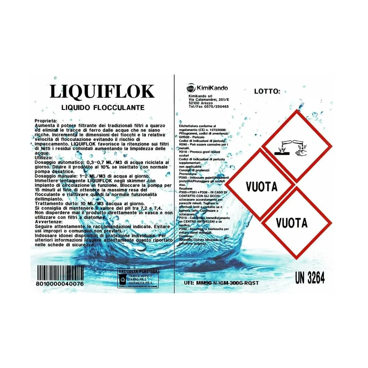 Etichetta flocculante liquido liquiflock