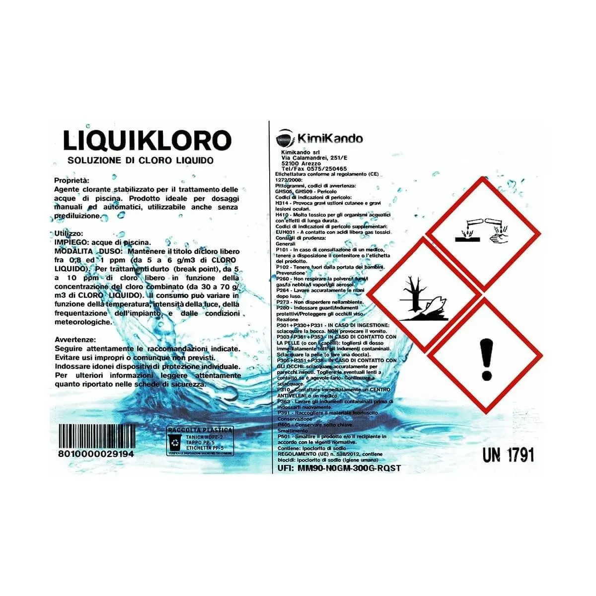 Liquikloro Cloro Liquido Concentrato - Sol. Ipoclorito di Sodio 14/15% 2 Etichetta Liquikloro Cloro Liquido Concentrato – Sol. Ipoclorito di Sodio 14/15%