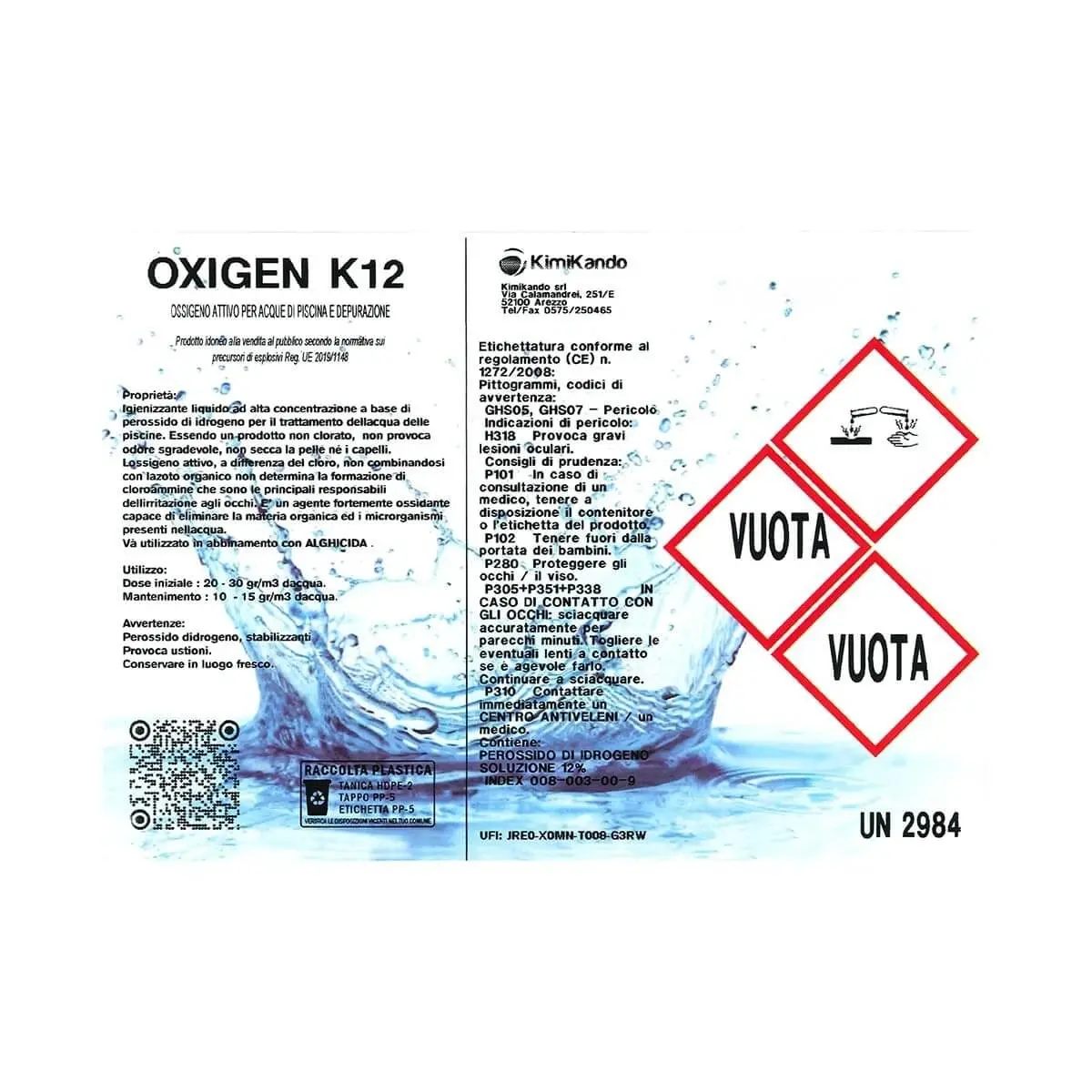 Etichetta ossigeno attivo liquido oxigen K12