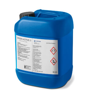 Tanica blu da 25 kg di Oxigen Active 3 KimiKando, ossigeno tripla azione liquido per piscine